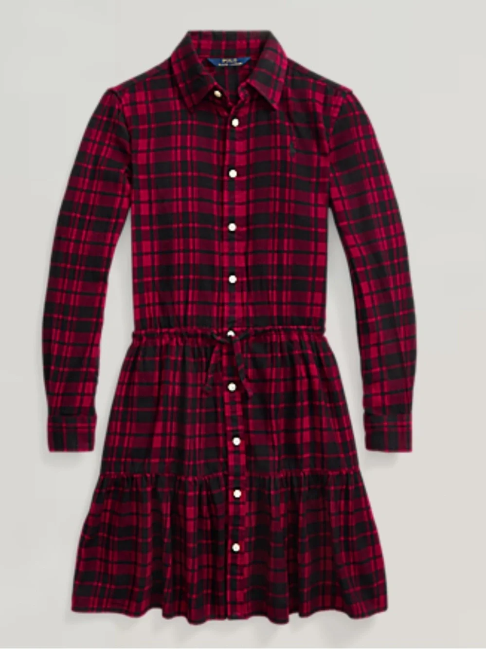 Polo by Ralph Lauren girls  Red and Black Plaid cotton Shirt Dress. Size 12